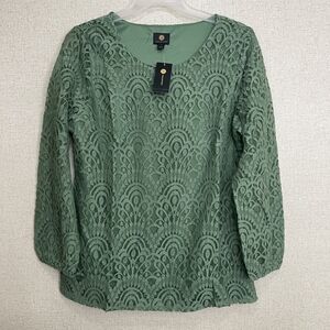JM Collection Embellished Green Puff Sleeve Top